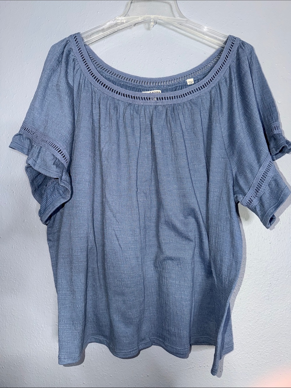 Max Studio Dusty Blue Scoop-Neck Peasant Blouse